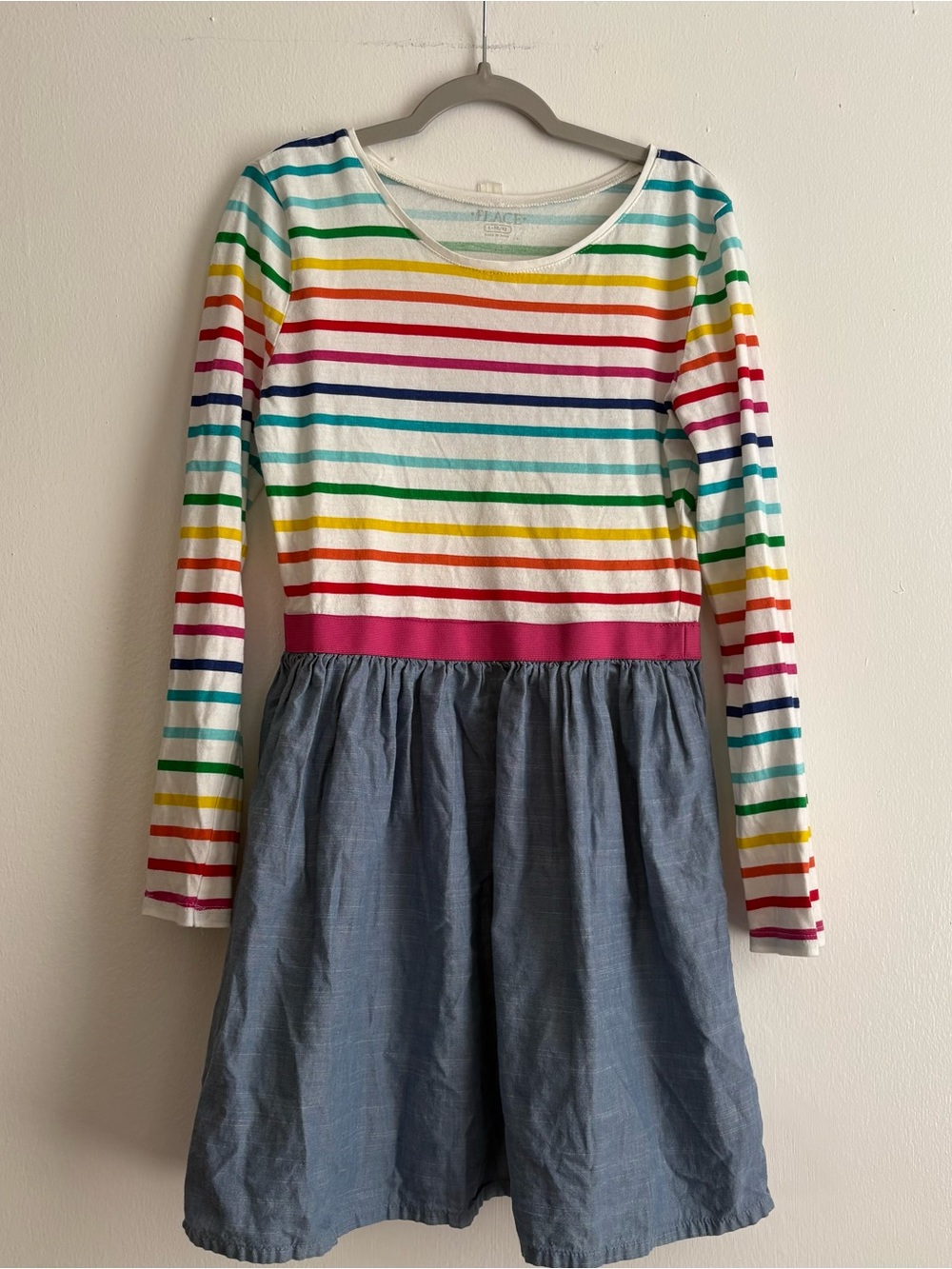The Children's Place Girls 10-12 Rainbow Striped Knit Fit & Flare Dress